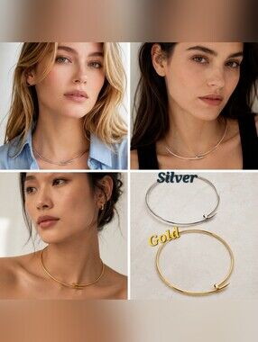 Luxury Designer Inspired Nail Choker Collar Necklace Silver Gold Stainless Steel